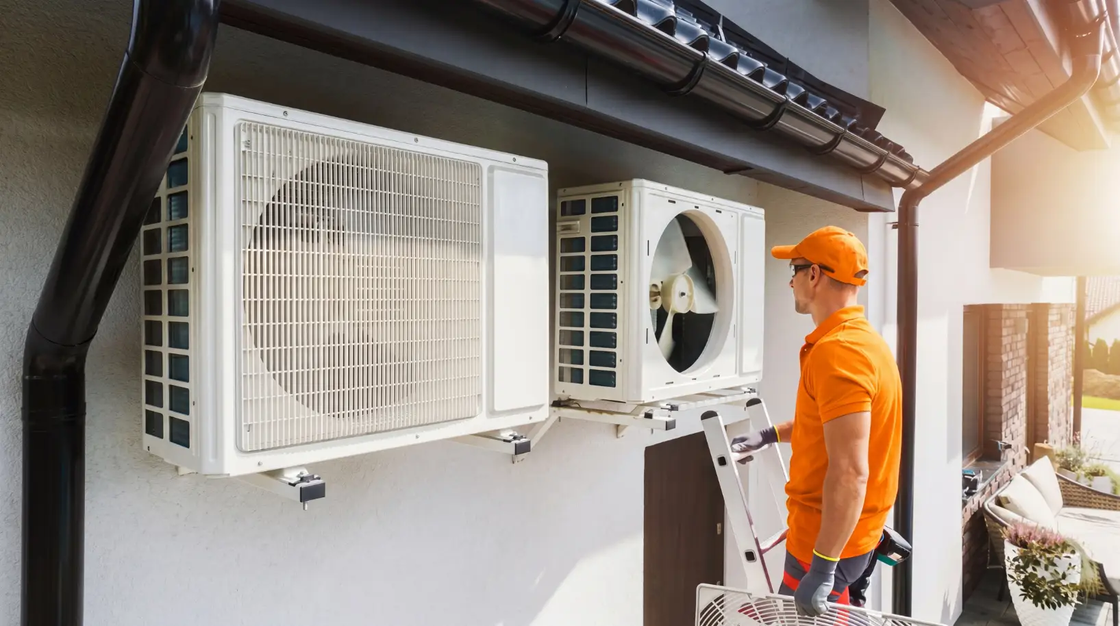 HVAC technician servicing outdoor units